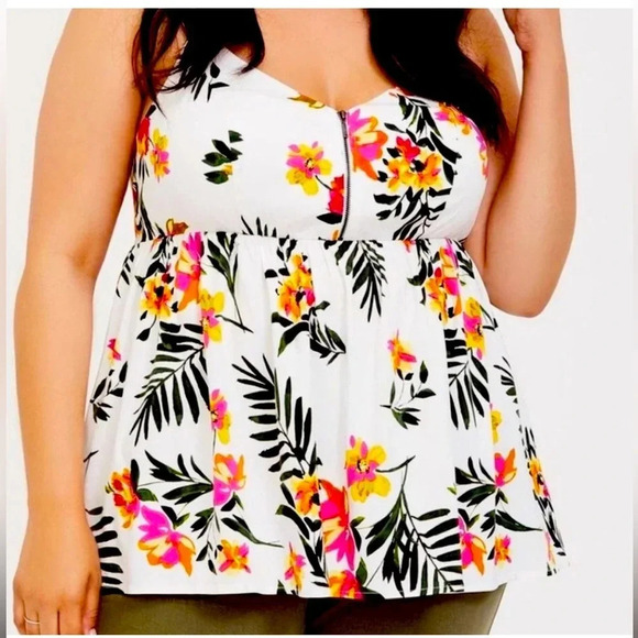 TORRID FLORAL TANK BLOUSE TROPICAL RACER BACK FLOWY CUTE BRIGHT VACATION - Picture 1 of 8